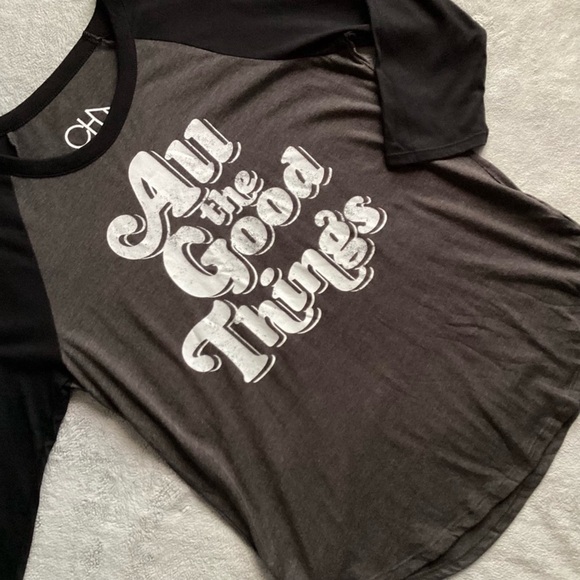 Chaser All The Good Things Graphic Baseball Raglan 3/4 Sleeve Tee T-Shirt Black - Picture 1 of 10